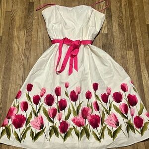 Jessica Howard White & Pink Floral Lined Dress SZ 12 Easter Work Summer